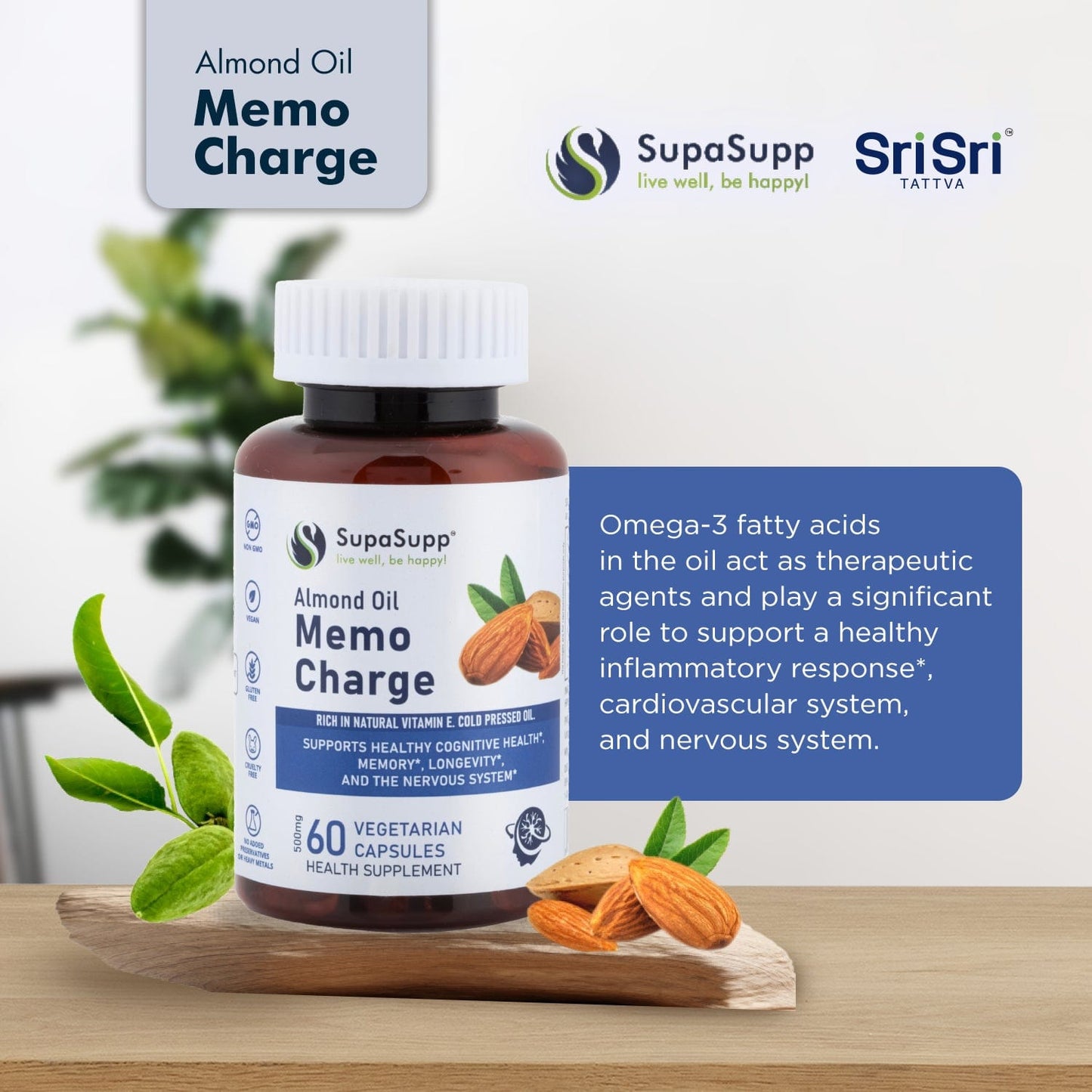 Sri Sri Tattva Herbs Memo Charge- Almond Oil Cap