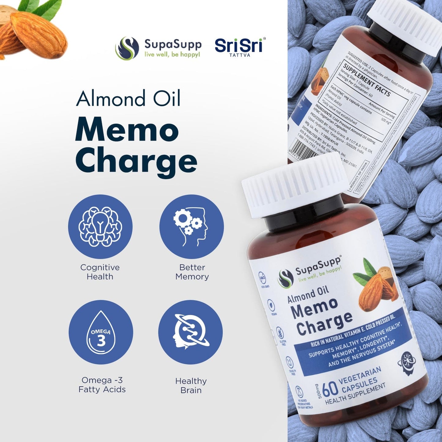 Sri Sri Tattva Herbs Memo Charge- Almond Oil Cap