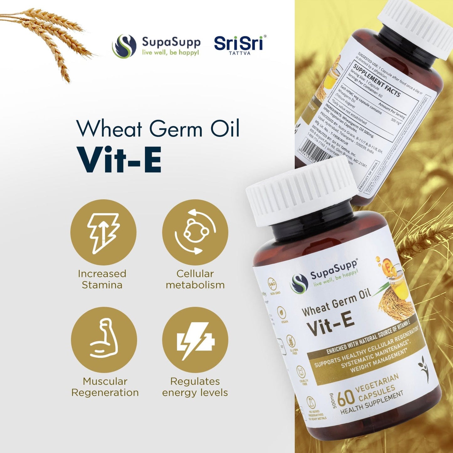 Sri Sri Tattva Herbs Vitamin E- Wheat Germ Oil Capsules