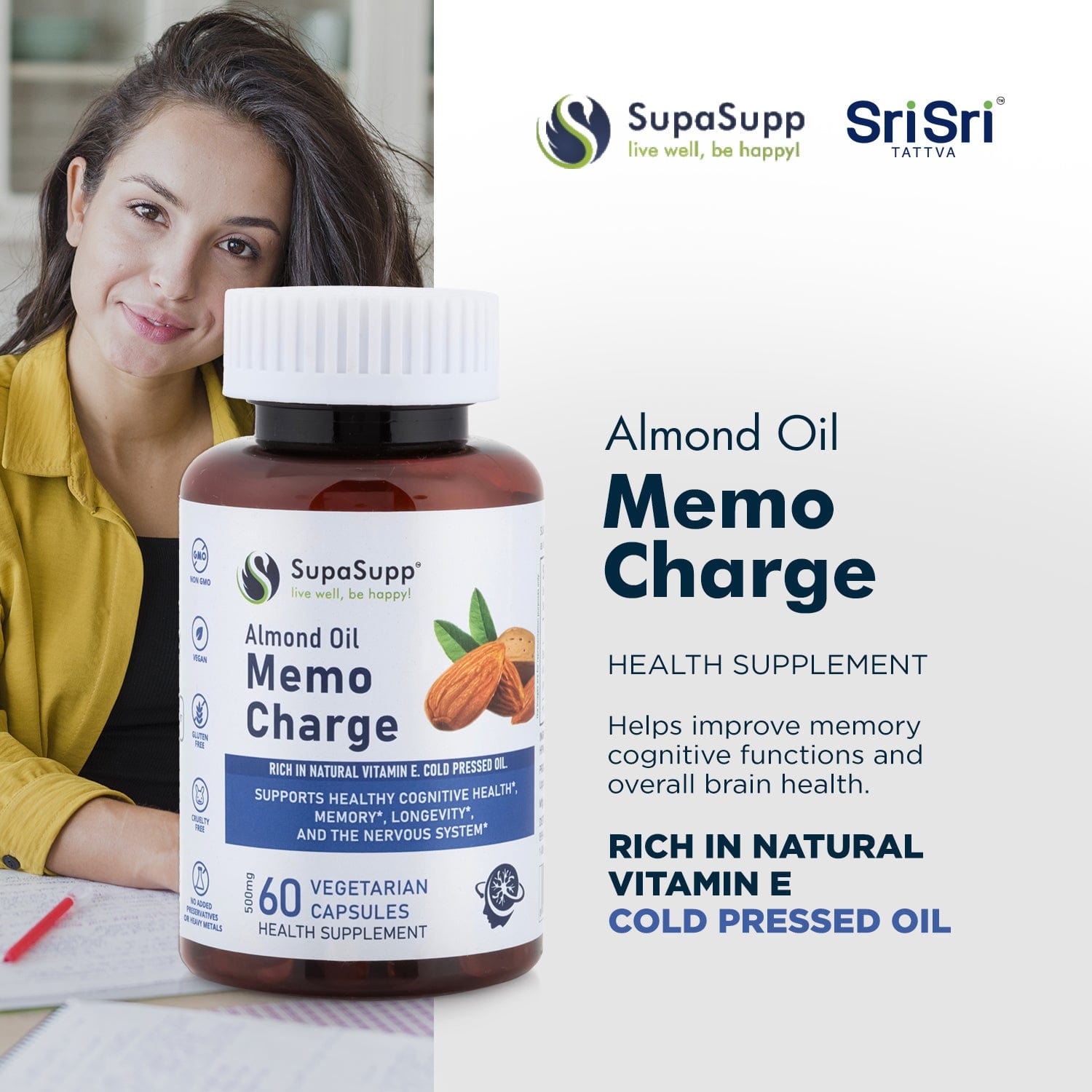 Sri Sri Tattva Herbs Memo Charge- Almond Oil Cap