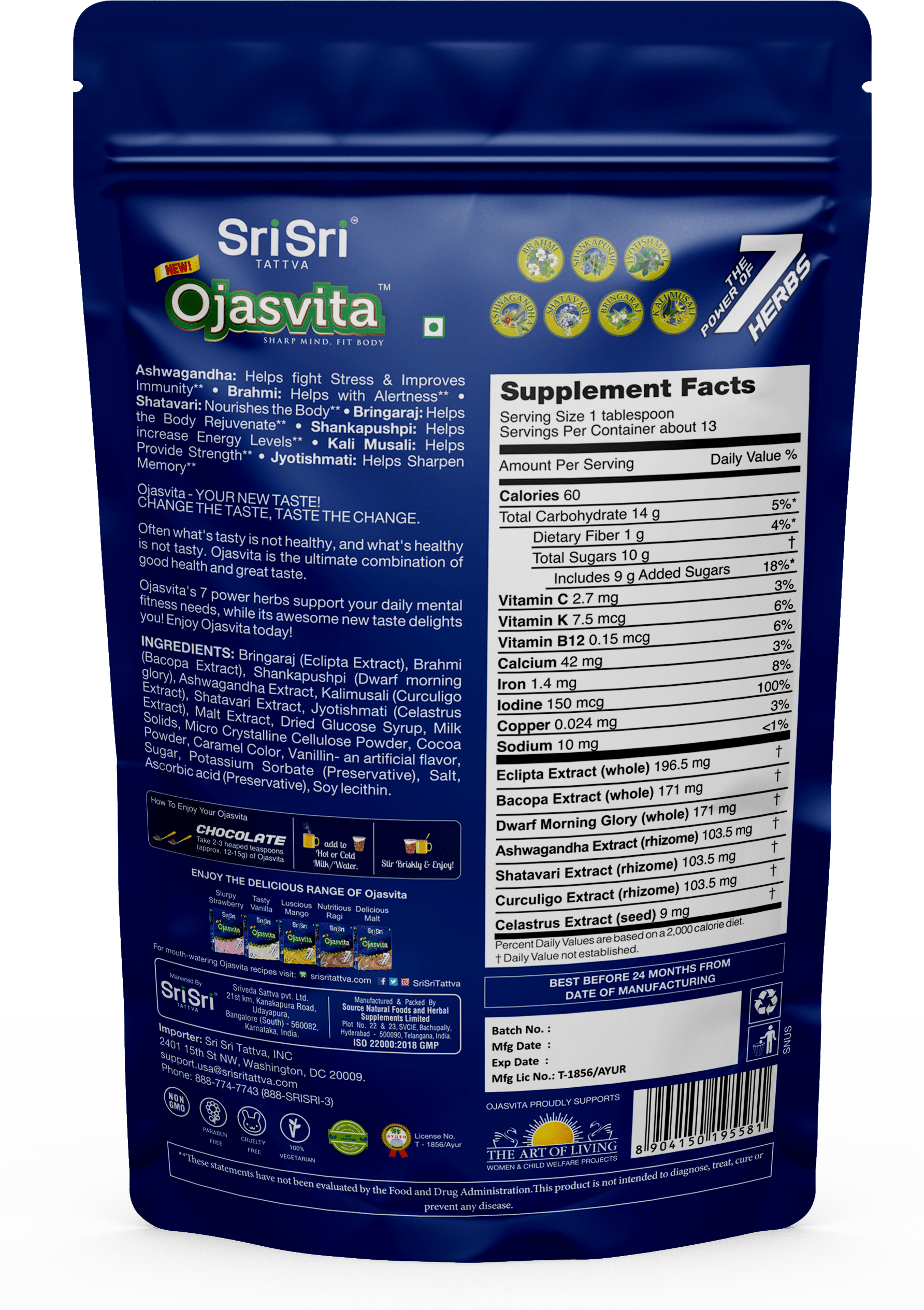 Sri Sri Tattva Herbs Ojasvita Choco Malt 200g - Power of 7 Herbs